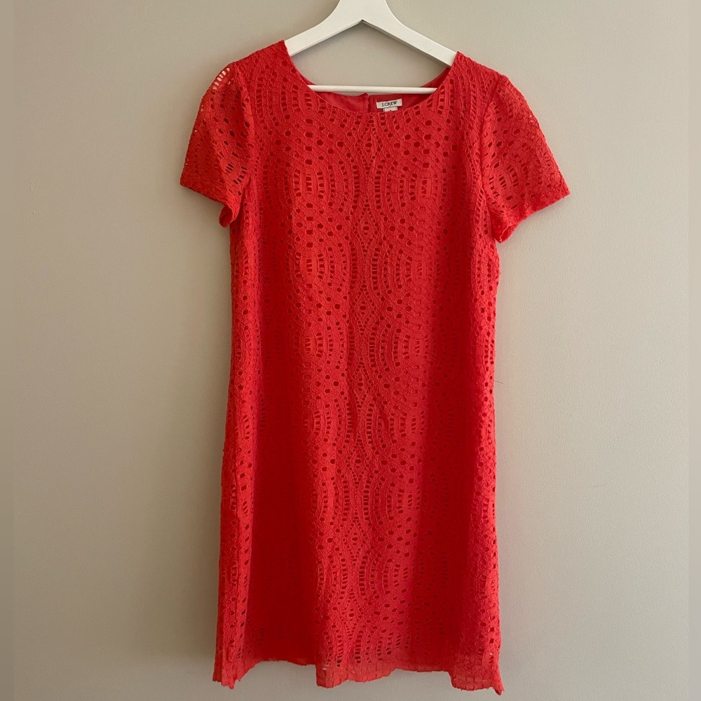 J Crew Coral Lace Lined Shift Dress with Scalloped Hem - Picture 2 of 9